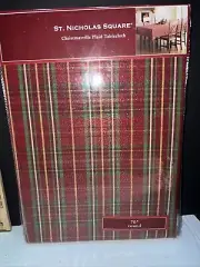 St Nicholas Square Christmasville Plaid Tablecloth SIZE 70" Round NEW!! MSRP $29