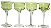 HUNGARIAN CRYSTAL Green Diamond Cut to Clear Liqueur Cordial Glass Set/4 New