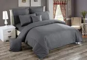 Seersucker Super King Size Quilt/Doona/Duvet Cover Set - Charcoal