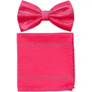 New men's pre-tied bow tie set horizontal stripes polyester wedding hot pink