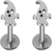 [Niaspi] Ghost Stainless Steel Labret Lip Rings Cartilage Earrings for Women Men Stainless Steel Punk Gothic Labret Studs Tiny Helix Tragus Piercing Stud Earrings Jewelry