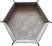 SUMMITDRAGON Hexagon Dices Folding Tray PU Leather Velvets Holder Portable Folding Dices Rolling Tray Table Game Part Dices Holder Storage Box