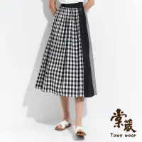 在飛比找momo購物網優惠-【TOWN’WEAR 棠葳】時尚拼接格紋棉質長裙(女下著/彈