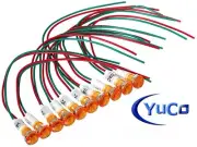 (10) Yuco YC-9WRT-23 Miniature Indicator LED Light 9mm Fresnel Dome Cap AC/DC