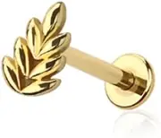 [Pierced Owl] 18GA 316L Stainless Steel Threadless Push In Leaf Flat Back Stud