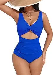 [AI'MAGE] Women's One Piece Swimsuit Tummy Control Bathing Suit High Waisted Monokini V Neck Swimwear S-2XL