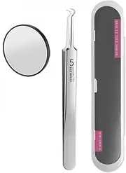 Blackhead Remover Tweezers, with Storage Case and Mirror Stainless Steel Blackhead Remover Kit, Craft Tweezers Acne Remover Tools (Hook Clip)