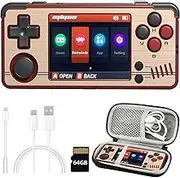 Whatsko MiyooA30 Handheld Game Console, 2.8 Inch IPS Screen, 2600 mAh Battery, Retro Console with 6000+ Pre-Installed Games, Supports Wireless Network, Brown