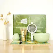 DJAPWPX 7 Pcs Matcha Kit Professional Matcha Whisk Set Complete Matcha Set Japanese Tea Set Elegant Matcha Starter Kit Basic Matcha Making Kit for Matcha Making (Green)