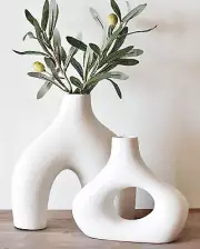 Donut Vase, Set of 2 - Minimalist Nordic, White Ceramic Hollow Donut Vase Decor