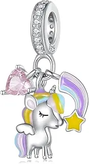 [DOYIS] Rainbow Pendant Charms for Pandora Bracelet-lollipop Heart Zirconia Beads Charms-Sterling Silver Charm-Jewelry for Women Girls