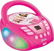 Lexibook RCD109BB Mattel Barbie Bluetooth CD Player for Kids, Portable, Multicoloured Light Effects, Microphone Jack, Aux-in Socket, Mains or Battery Operated, Girls, Boys, Pink