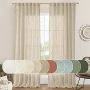 LAMIT Light Filtering Linen Curtains 84 inches 52"W x 84"L (Pack of 2),