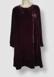 Eileen Fisher Women's Purple Long-Sleeve Silk Velvet Mini Shift Dress Size M