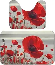 YKLBV Bathroom Rugs Red Poppy Flower Coral Bathroom Rugs Sets 2 Piece Comfortable, Soft, Non-Slip, Super Absorbent, for Bathroom Floor, Shower, Sink 19.7"x31.5"