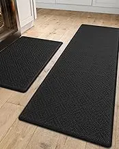 DEXI Kitchen Mats for Floor, Cushioned Anti Fatigue, 2 PCS Rug Set, Non Slip Waterproof Comfort Standing Mat, 17"x29"+17"x59", Black