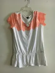 NWT Ann Taylor Size M Coral Peach Lace Cap Sleeves Top Blouse Women