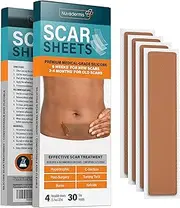 NUVADERMIS Silicone Scar Sheets - Extra Long Scar Sheets for C-Section, Tummy Tuck, Keloid, and Surgical Scars - Reusable Medical Grade Silicone Scar Sheets - Pack of 4 - Medium Tone