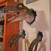 1 Set Wall Mounted Dinosaur Sculpture Wall Art Life-like Wall Bursting Dinosaur Bust Hanging Prop Replica Resin Wall Hanging Ornament yellow 1set