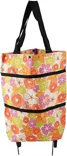 Shopping Bag Foldable Trolley Cart Shopping Trolley Bag Shopping Tote Folding Hand Cart Folding Trolley Cart Wheel Cart Portable Cart Rolling Pulley Oxford Cloth Groceries White