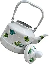BESTYASH Retro Enamel Tea Serving Pot Kettle with Leaf Design Suitable for Induction and Gas Stoves Portable Teapot for Home and Restaurant Use