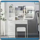 Dressing Table Stool Set With Smart LED Sliding Mirror Shelf Makeup Vanity Desk