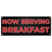 Now Serving Breakfast Banner Concession Stand Food Truck Single Sided