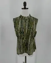 St. John Womens Olivine Sage Green Silver Mock Neck Sleeveless Top Sz M NWT