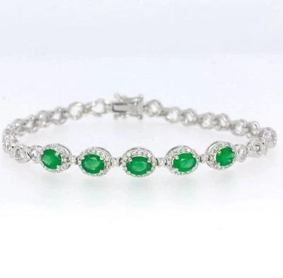 Unique Emerald Gemstone Bracelet women 925 Sterling Silver Bracelet Gift For Her