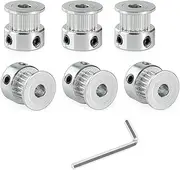 Lokkr 6PCS Aluminum 20 Teeth GT2 Timing Belt Pulley 5mm Bore 6mm Width, Synchronous Wheel for 3D Printer Parts Width 6mm Timing Belt and M4 Wrench, for 3D Printer, CNC Machine, Power Supply