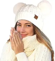 [C.C] Hatsandscarf Exclusives Cable Knit Double Pom Winter Beanie (HAT-2055)(HAT-23)