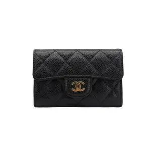 二手品 Chanel 雙C金logo粒紋牛皮經典口蓋卡夾/零錢包(AP0214-黑)