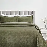 Superior 3 Piece Cotton Bedspread and Sham Set, Home Bed Decor, Decorative Bed Spread, 2 Pillow Shams, Medium Weight, Matelasse Coverlet, Bedding Essentials, Madrid Collection, King, Olive Green