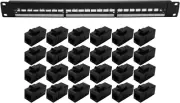 24 Port CAT6 RJ45 through Coupler Patch Panel 19-Inch 1U Cabinet Rack Pass-Throu