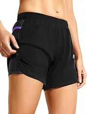 [Haimont] Womens Trail Running Shorts with Liner,5in 2 in 1 Water Resistant Shorts with Pockets, Quick Dry & Breathable