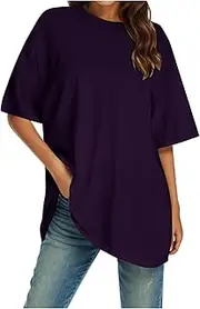 [Generic] T Shirts for Women Baggy Spring Shirts Soft Solid Clothes 2025 Basic Tee, Purple, Small