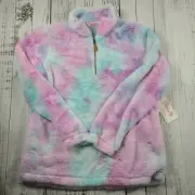 PINK LILY QUARTER ZIP PULLOVER FAUX FUR TIE DYE SIZE SMALL SWEATSHIRT FURRY SOFT