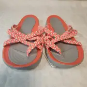 Crocs Swiftwater Toe Loop Flip Flops Sandals Coral/Grey Braided Womens Size 4