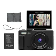 Digital Photography Camera 4K 18X Digital Zoom Vintage Vlog Video Recorder 180 Flip Screen Selfile Cam Black