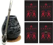 Mate Green Mug Set, Mate Tea Starter Set, Coffee Alternative, Ceramic Mug Celestial 350 ml, Stainless Steel Bombilla, Vakapi Mate Tea from Paraguay, Strong Stimulation
