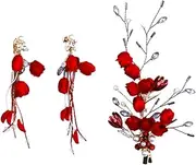 [Baluue] 1 Set Hair Accessories Hair Accessories Pearl Bridal Earrings Chinese Hair Accessories Bride Earrings for Wedding Day Round Hair Clip Bride Tiara Red Hair Clip Pearl Tiara Alloy