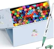 120 Color Dual Markers for Adult Coloring - Non-Toxic & Water-Based - Maui White
