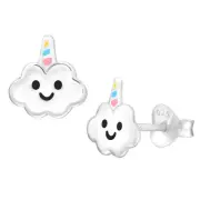 8mm Birthday Cloud Studs Solid 925 Sterling Silver Push Back Earrings