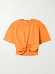 [RABANNE] RABANNE - Cropped Gathered Cotton-jersey T-shirt - Orange - x small x small Orange