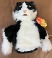 Folkmanis Rare 2011 Tomcat Cat Hand Puppet Black White New With Tags