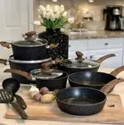 Kitchen Academy Induction Cookware Sets - 12 Piece Cooking Pan Set, Granite B...