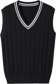 [Gsywaipei] Men's Slim Fit Knitted Vest Casual Sleeveless Male Knit Pullover Sweater Wool V Neck Knits Sweaters Vests, Black, M