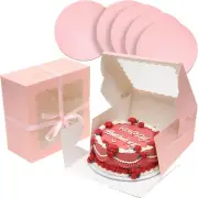 Gcardist 25.4x25.4x12.7 Cake Box, 5 Sets Pink Cake Box with Window ＆ 5 Sets 25.4