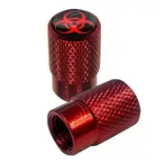 2 Red Billet Knurled Tire Valve Cap Motorcycle - ZOMBIE BIOHAZARD RED - 044