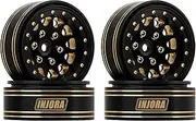 INJORA 1.3 Beadlock Wheel Rims - Brass Wheel Rims 68g for SCX24 TRX4M Upgrade 1/24 1/18 RC Crawler Car (Black Gold)